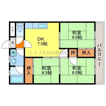 長与駅 徒歩7分 4階の物件間取画像